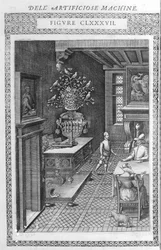Fontaine avec oiseaux chantants. Projet par Agostino Ramelli, selon « Diverses et Artificieuses Machines »