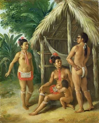 Une famille caribéenne des îles sous le vent devant une hutte, c.1780