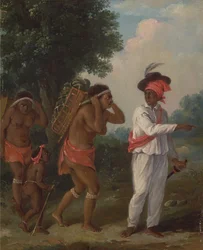 Homme de couleur des Antilles, dirigeant deux femmes caribes avec un enfant, vers 1780