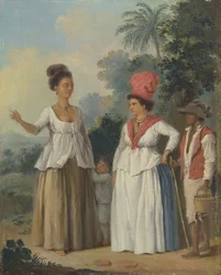 Femmes de couleur des Antilles, avec un enfant et un serviteur noir
