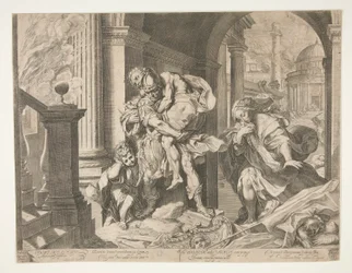 Énée et sa famille fuyant Troie