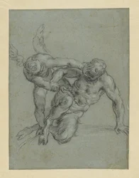 Cupidon maîtrisant Pan (recto) ; Tête de moine ; Caricature d