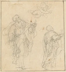 Un apôtre guidé par un ange (craie noire sur papier vergé)