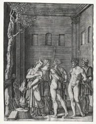 Oreste et Pylade amenés à Iphigénie pour le sacrifice