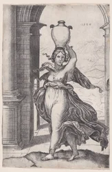 Femme portant un vase sur la tête, daté 1528
