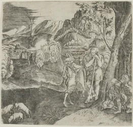 Bergers et satyre dans un paysage