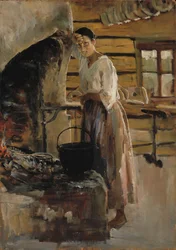Femme cuisinant du poisson blanc ; Femme grillant du poisson