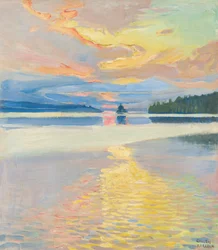 Coucher de soleil sur le lac Ruovesi, vers 1915