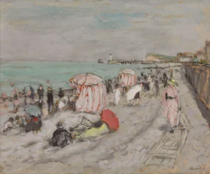 Sur la plage (huile sur papier posée sur carton)