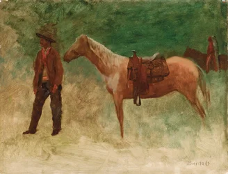Cowboy debout avec cheval