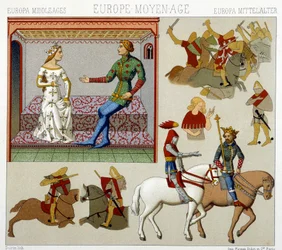 Costumes du Moyen Âge en France. Chromolithographie - dans « Le costume historique » par Racinet