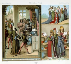 Moyen Âge : la cour royale, les dames nobles, les dames instruites - dans « Le costume historique » par Racinet