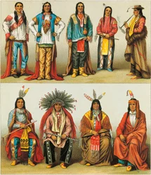 Amérindiens du Mississippi et du Colorado, lithographie de Nordmann et Sahn tirée de Le Costume Historique, volume 2