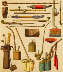 Pipe et objets utilisés par les fumeurs, lithographie par Schmidt de L