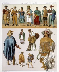 Costumes traditionnels mexicains. Illustration dans "Le costume historique" par Racinet