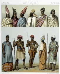 Costumes traditionnels du Sénégal. Illustration dans "Le costume historique" par Racinet