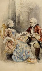 Couple en conversation, tenue rococo
