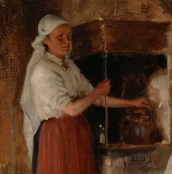 Elli Jäppinen devant le poêle, étude