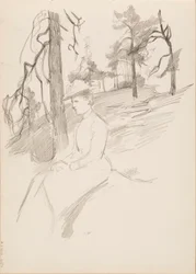 Esquisse de paysage, femme au premier plan