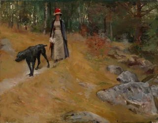 Sur la berge (Annie Edelfelt avec un chien)
