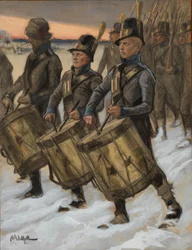« La marche du régiment de Björneborg », dessin original pour les « Aventures de l