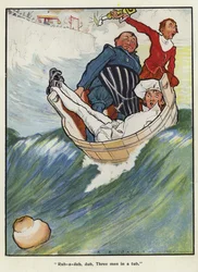 Rub-a-dub, dub, trois hommes dans une baignoire (lithographie couleur)