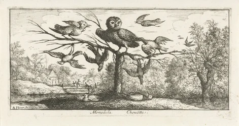 Paysage avec chouette entre autres oiseaux