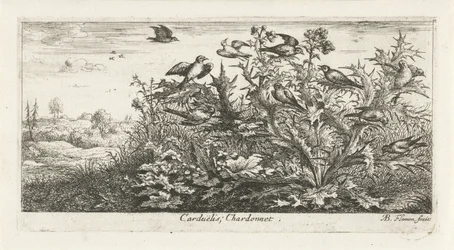Paysage avec chardonnerets dans un chardon
