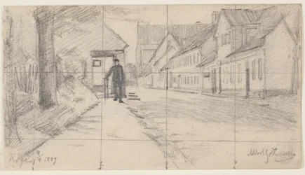 Rue à Køge avec un homme marchant