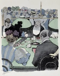 Couple à une table de jeu - dessin par Guillaume, fin 19e siècle