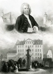 Portrait de Johann Sebastian Bach (1685-1750) et monument