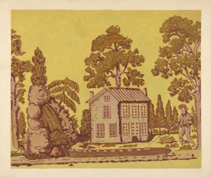 Papier peint utilisé comme couverture de boîte à chapeaux, vers 1937
