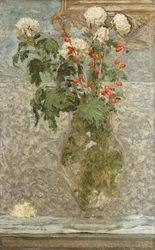 Chrysanthèmes blancs et baies rouges