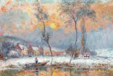 Lever du soleil, par la neige, sur l’étang de Chalou-Moulin