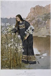 Une femme souffle des iris