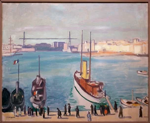 Le port de Marseille (Bouche du Rhône) - En arrière-plan, on peut voir le pont transbordeur
