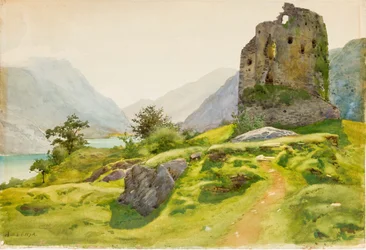 Paysage de montagne avec ruine