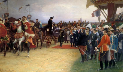 Le président Émile Loubet (1836-1929) accueille le tsar Nicolas II (1868-1918) et l