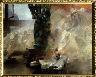 La mort de Jean Baptiste (Jean-Baptiste) Carpeaux (1827-1875), sculpteur français. Peinture d