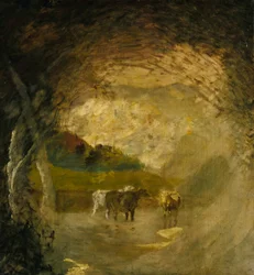 Paysage avec arbres et bétail