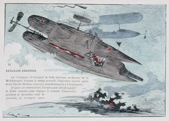 Un dirigeable : le Voltigeur 39 - dans « La guerre au XXe siècle » par Robida