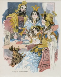 Gulliver à la cour de Brobdignac - dans «Voyages de Gulliver» par Swift, ill. par Robida