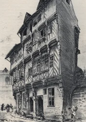 Maison rue Saint Guillaume à Rennes - Vieille France - Bretagne - texte, dessins et lithographies, par Albert Robida (1848-1926) fin du XIXe siècle