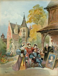 Le roi François Ier (1494-1547) achète la Joconde à Léonard de Vinci (1452-1519), près du château royal d