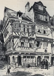 La venelle aux pastes à Morlaix - La vieille France - La Bretagne - texte, dessins et lithographies, par Albert Robida (1848-1926) fin XIXe siècle non daté