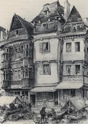 Place du marché à Lannion - La vieille France - Bretagne - texte, dessins et lithographies, par Albert Robida (1848-1926) fin 19ème siècle