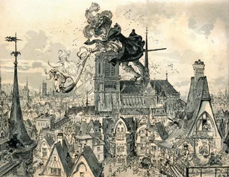 Le Géant Gargantua saute de son cheval
