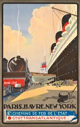 Affiche publicitaire pour les voyages par la Compagnie Générale Transatlantique, vers 1930