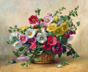 Rose trémières dans un panier