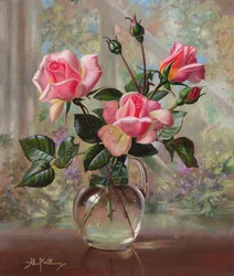 Roses Madame Butterfly dans un vase en verre